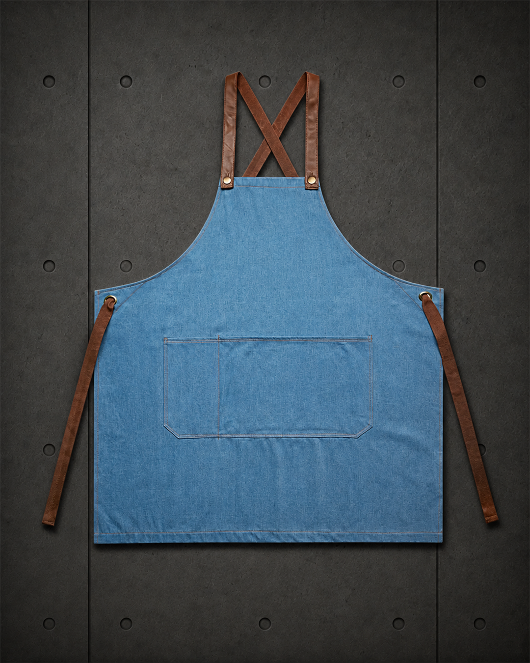 Denim Apron 1084 blank product on dark industrial concrete background
