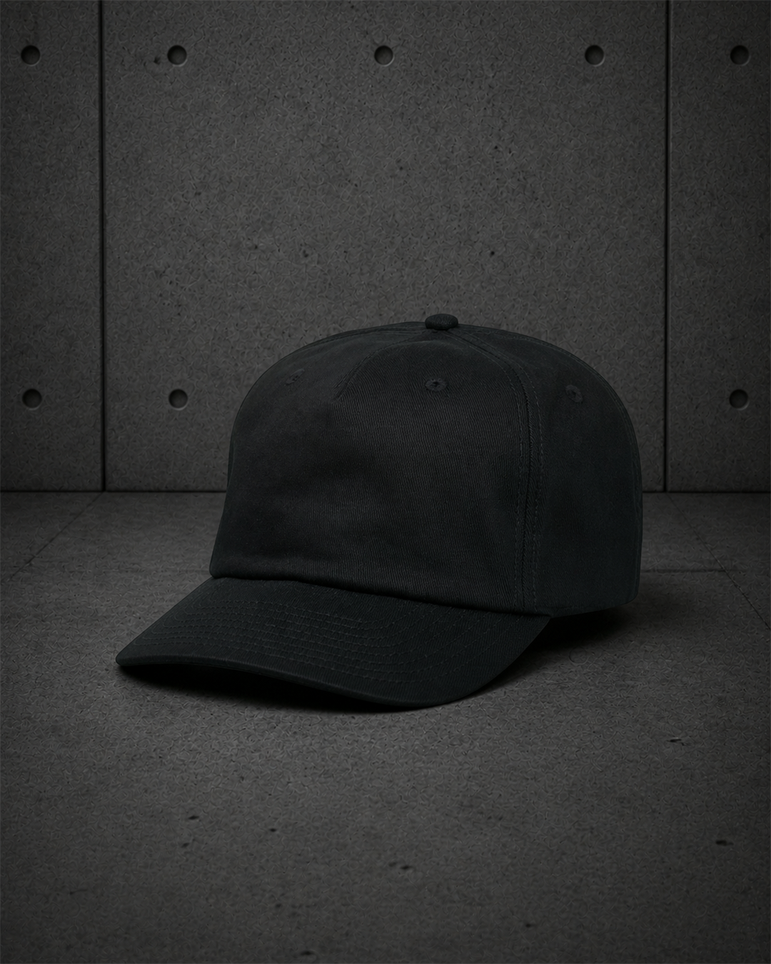 Class Five Panel Cap 1153 blank product on dark industrial concrete background