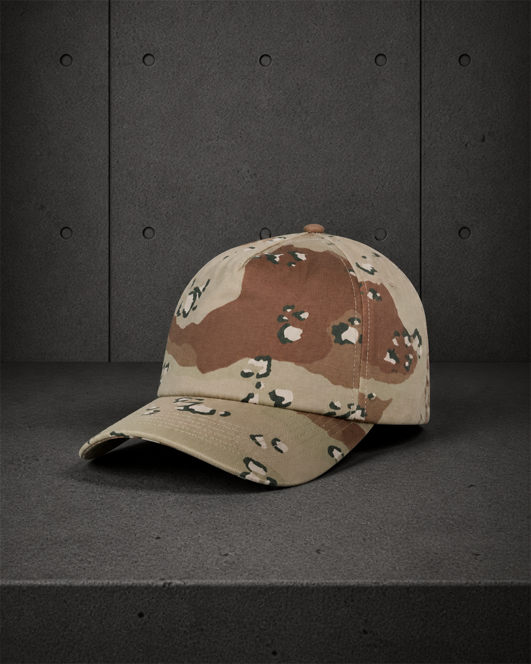 Frame Soft Camo Cap 1164C blank product on dark industrial concrete background