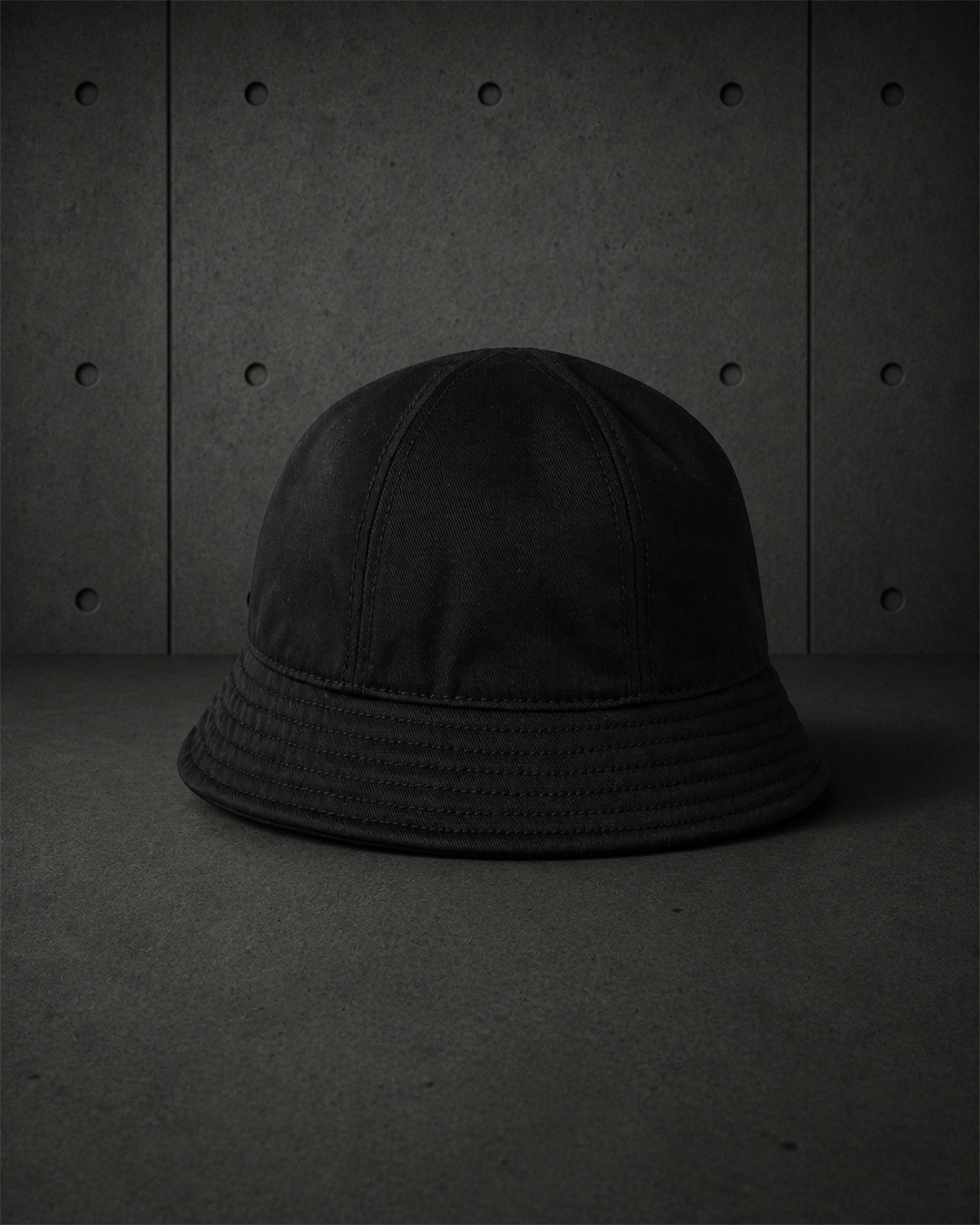 Wo's Brim Bucket Hat 1179 blank product on dark industrial concrete background