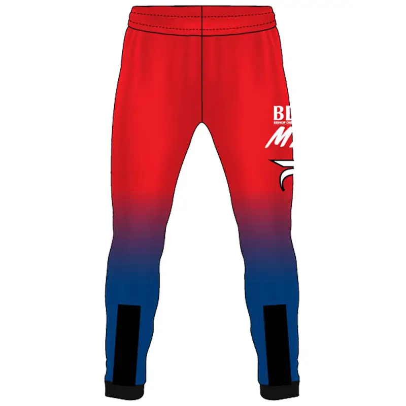 Red and blue gradient athletic pants.