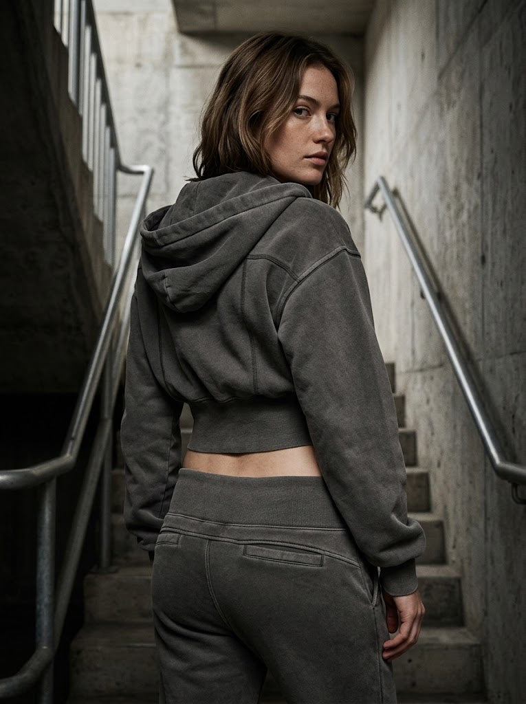 Vintage Washed Cropped Fleece Hoodie