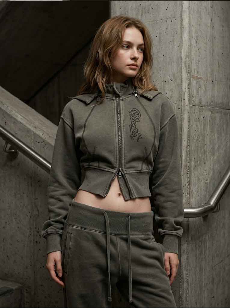 Vintage Washed Cropped Fleece Hoodie