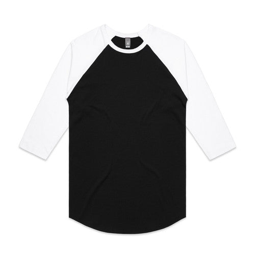Black and white baseball jersey with three-quarter sleeves, made of cotton.