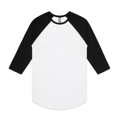 Black and white baseball t-shirt with raglan sleeves, made of cotton.