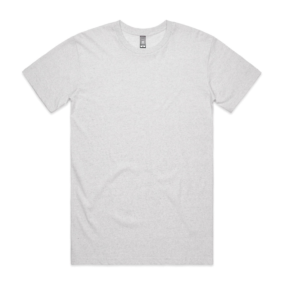 White crew neck t-shirt with short sleeves and a simple design.