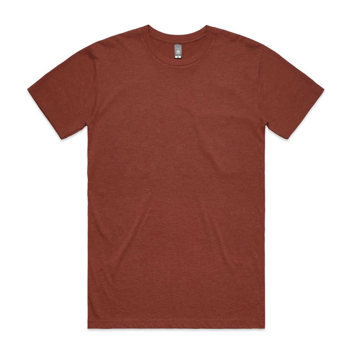 Rust-colored crew neck t-shirt with short sleeves and a pocket on the left side.