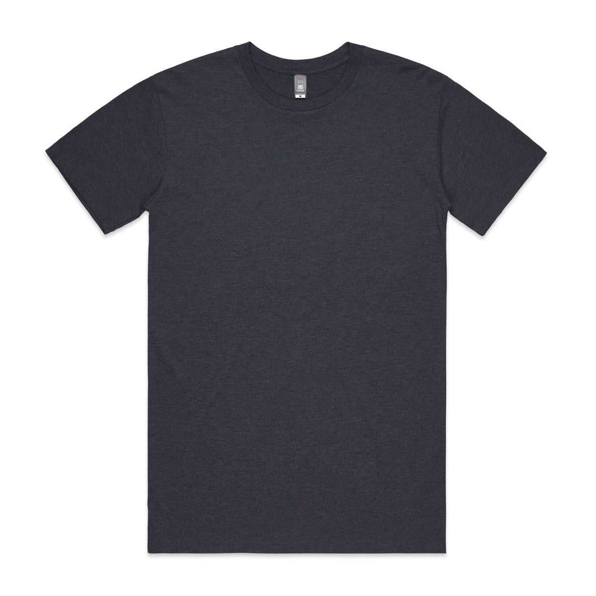 Black crew neck t-shirt with short sleeves and a ribbed neckline.