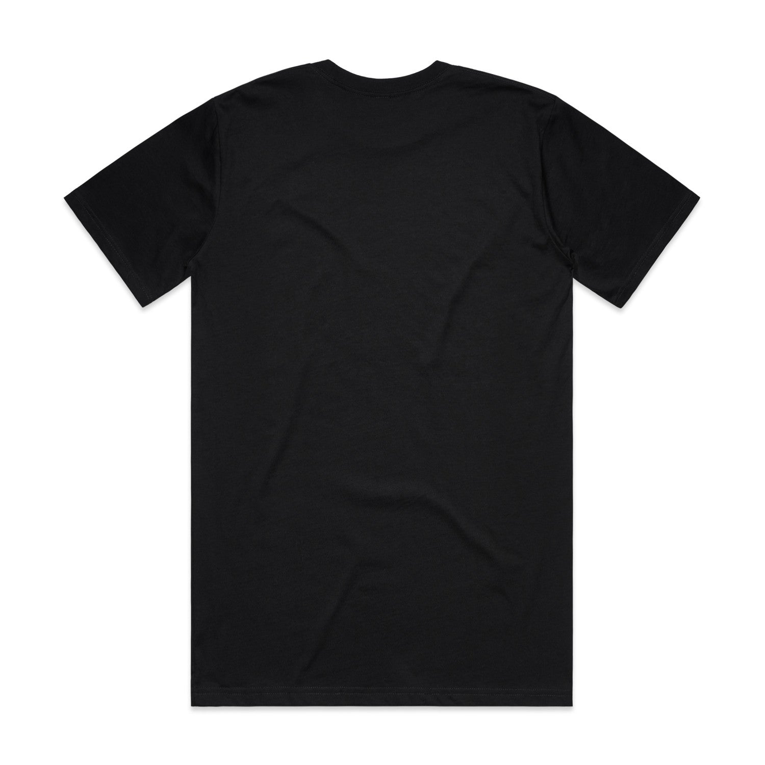 Plain black short-sleeved t-shirt.