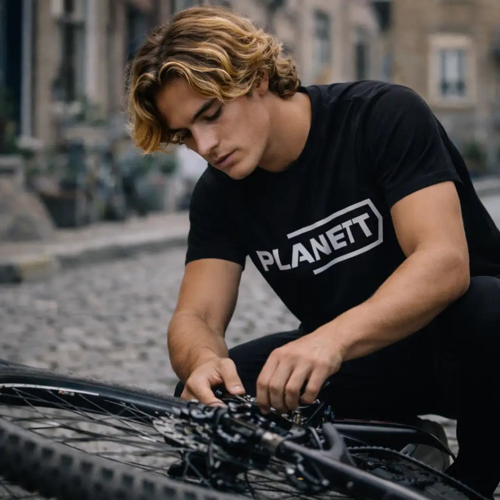 Black planett t-shirt with white logo