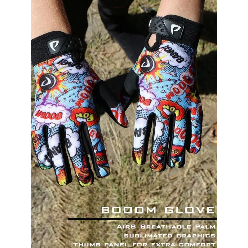 Comic-themed cycling gloves.