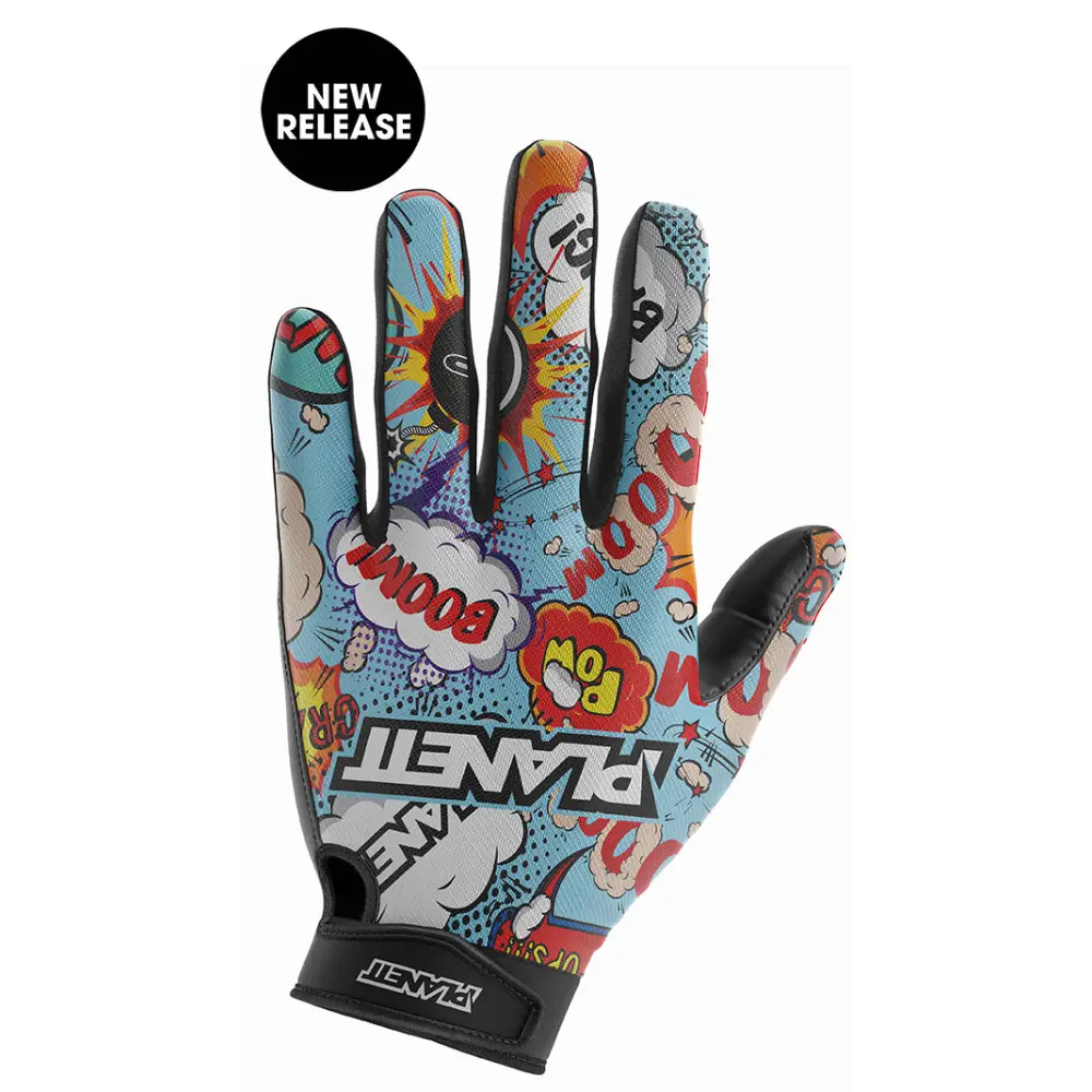 Comic-book-themed paintball glove.