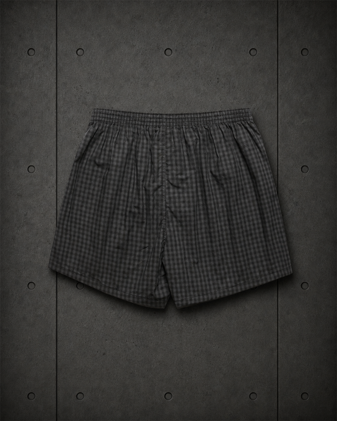 Boxer Check Shorts 1215 blank product on dark industrial concrete background