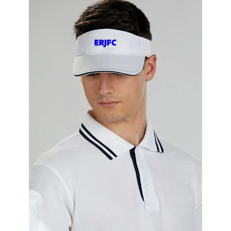 White visor with blue lettering.