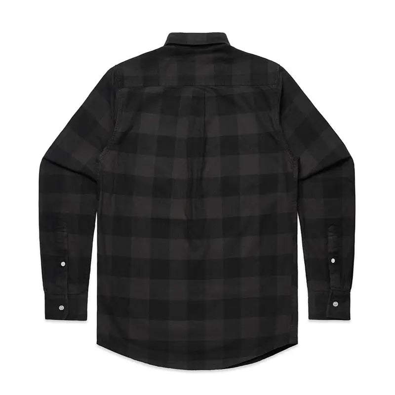 Black and gray plaid long-sleeved shirt.
