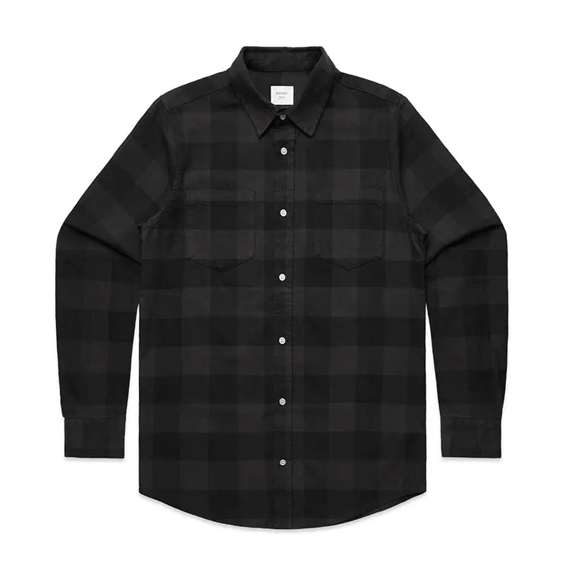 Black and gray plaid button-down shirt.