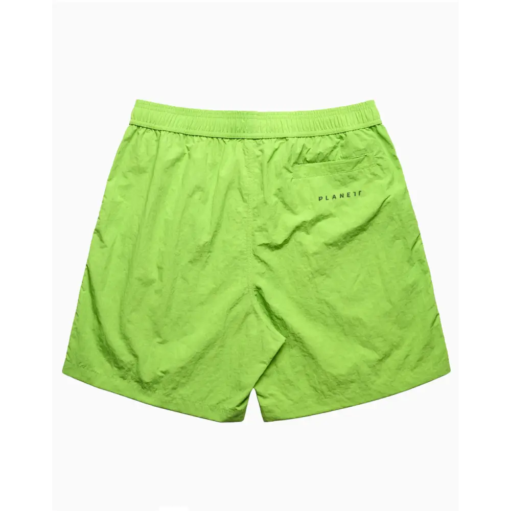 Green nylon shorts.