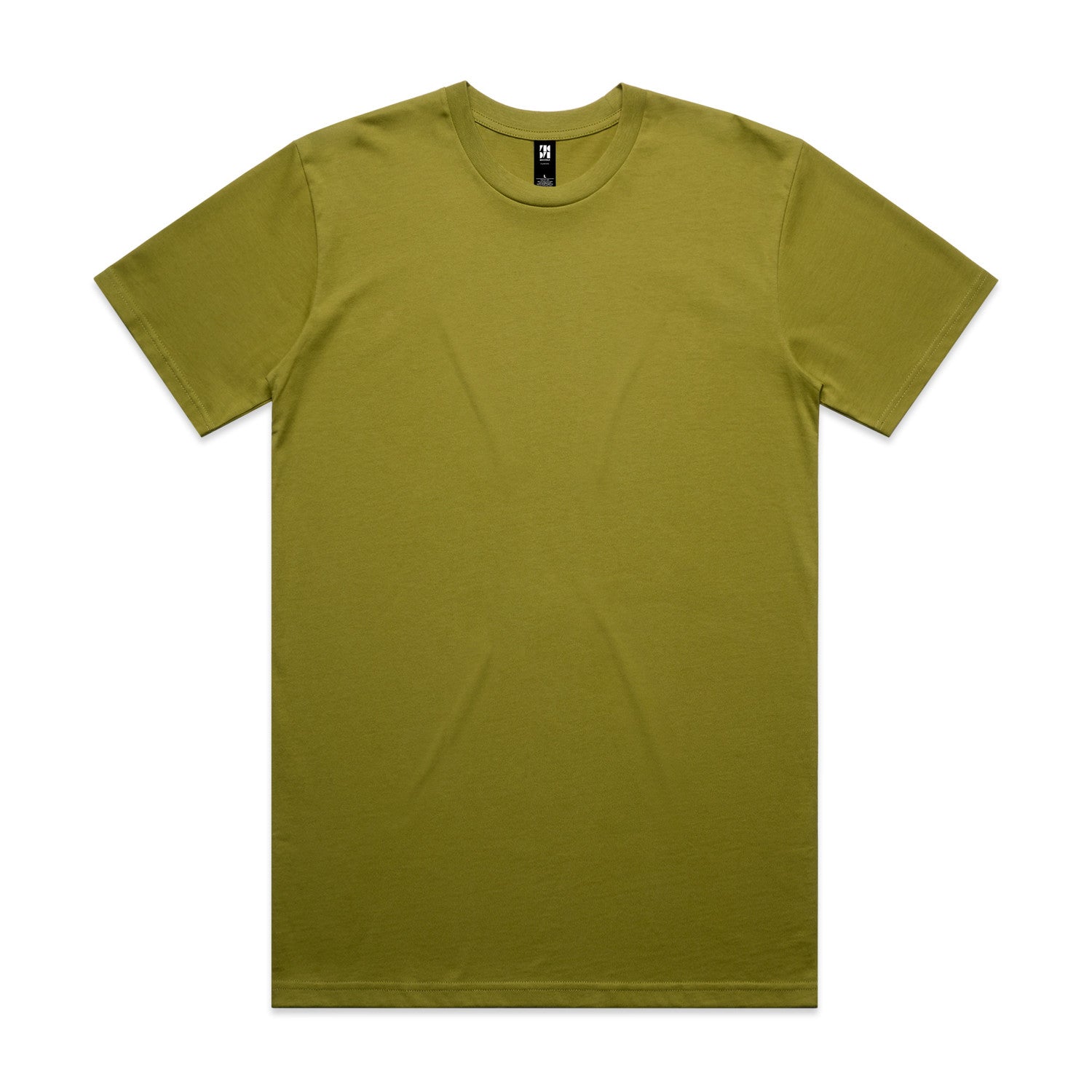 Olive green crew neck t-shirt with a star design on the front.