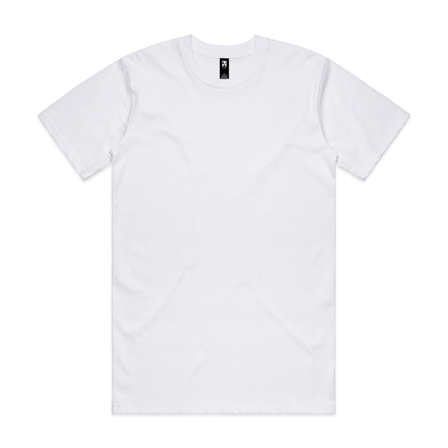 White plain t-shirt with short sleeves and crew neck.