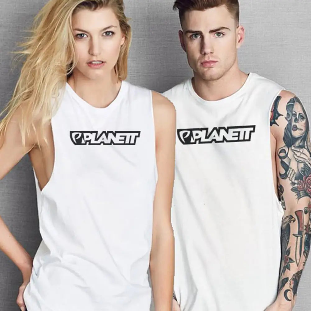 Two white tank tops.