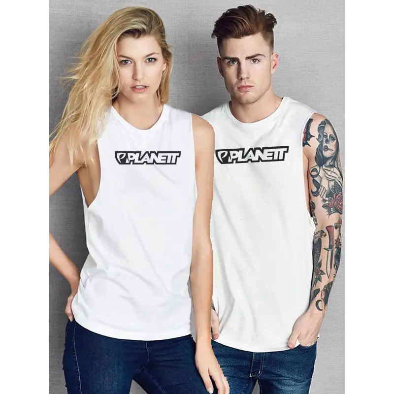 Matching white tank tops.