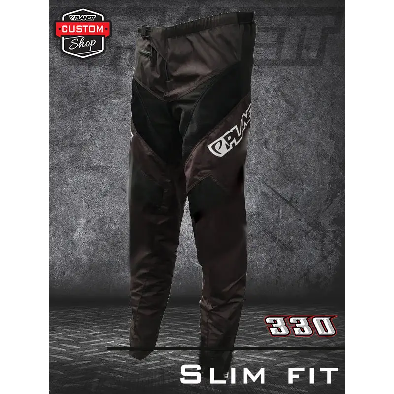 Black and gray slim-fit pants.