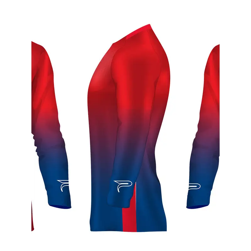 Red and blue gradient long-sleeve shirt.