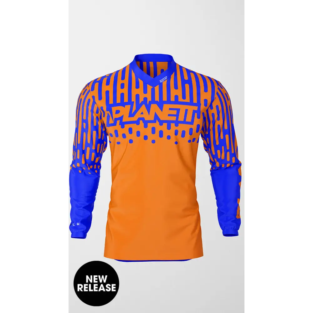 Orange and blue long-sleeved jersey.