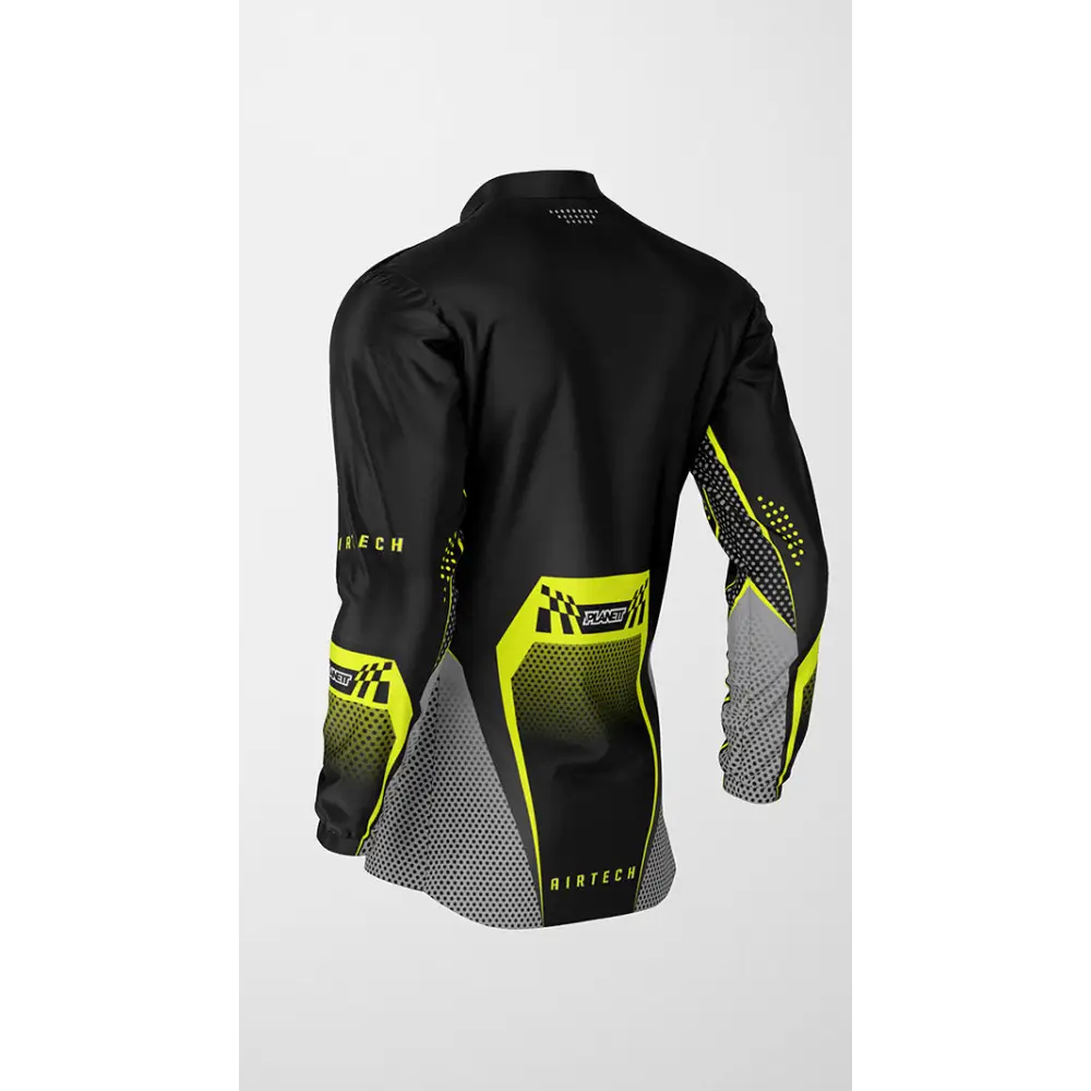 Black and yellow motocross jersey.