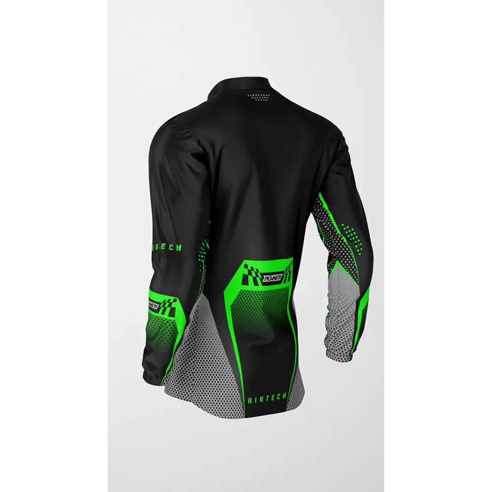 Black and green motocross jersey.