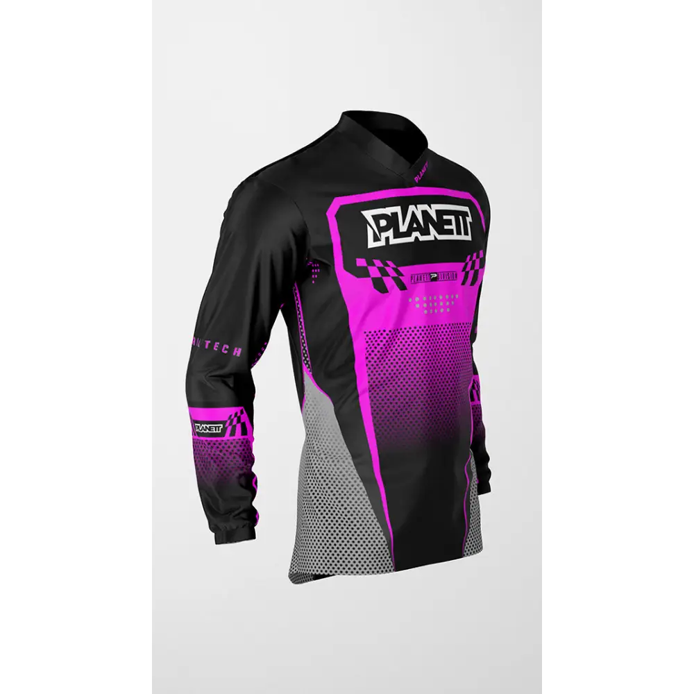 Black and pink racing jersey.