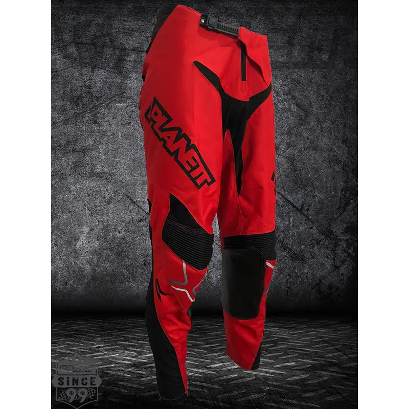 Red and black motocross pants.