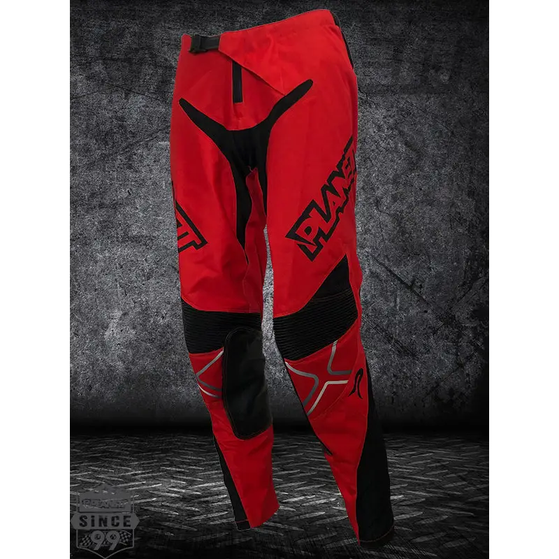Red and black motocross pants.