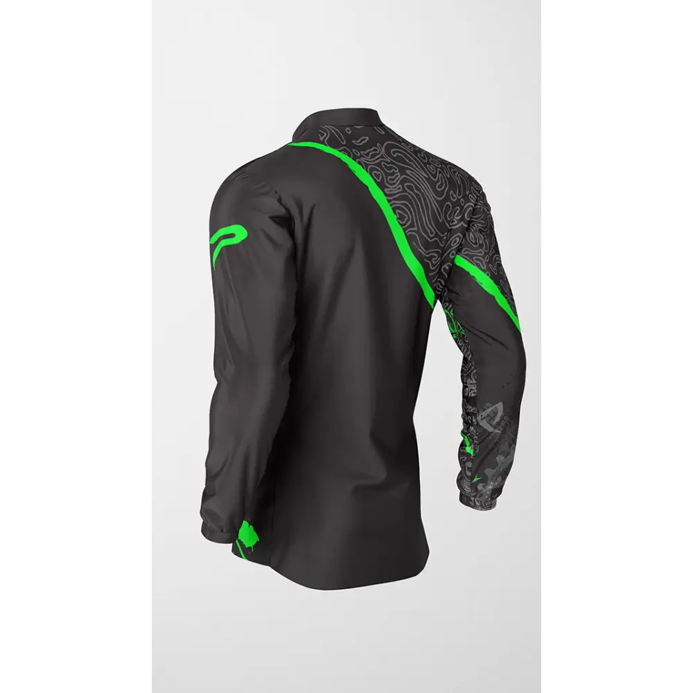 Black and green patterned jacket.