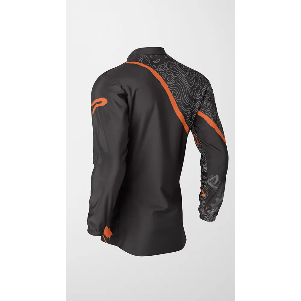 Black and orange patterned jacket.