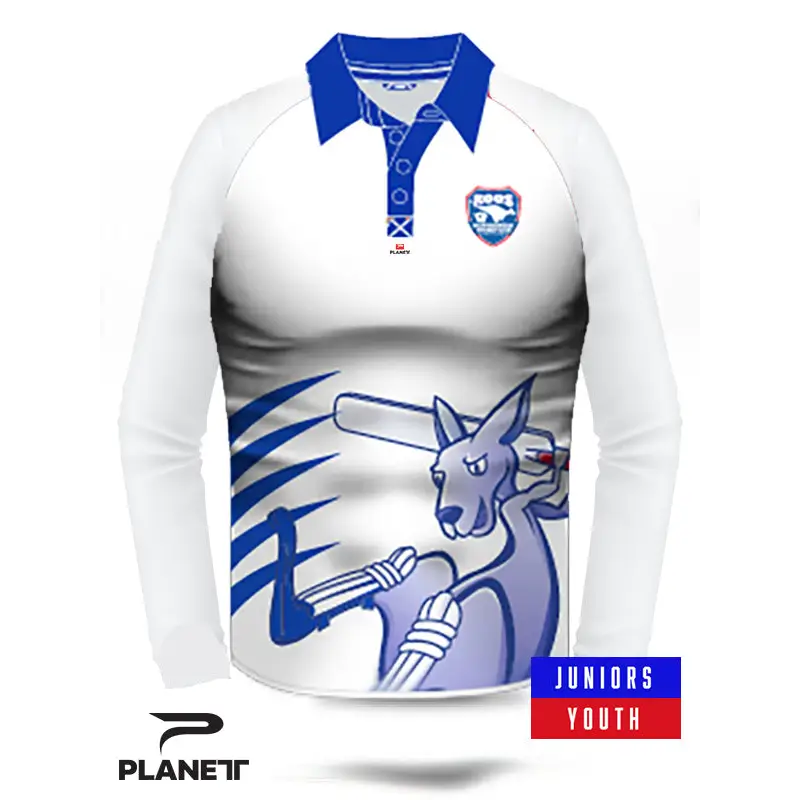 Long-sleeved cricket shirt.