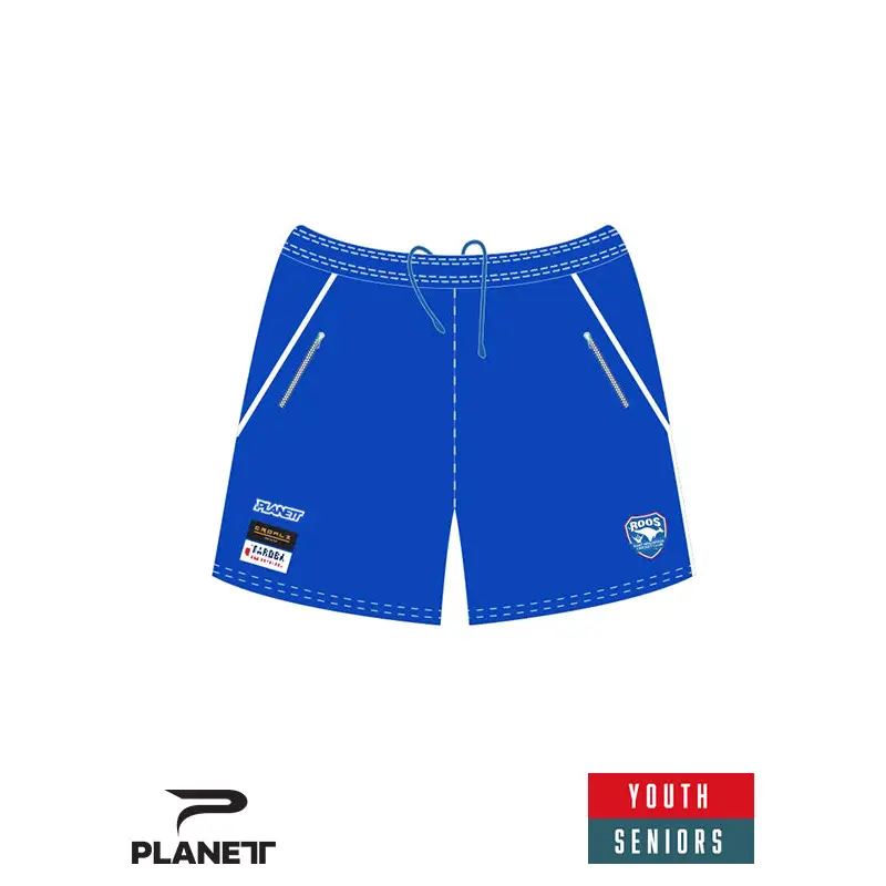 Blue athletic shorts.