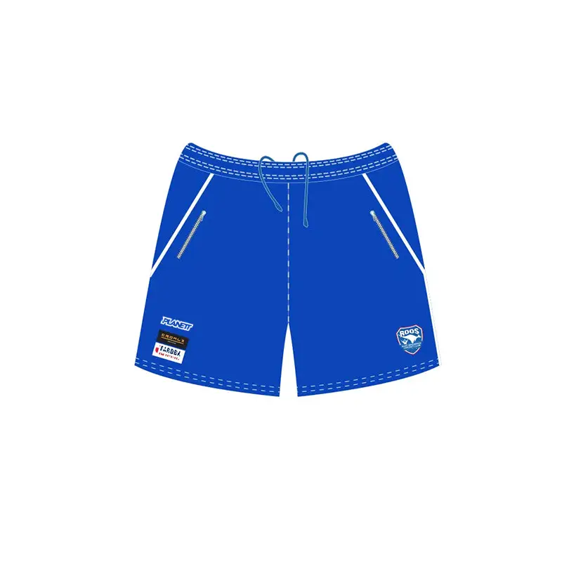 Blue athletic shorts.