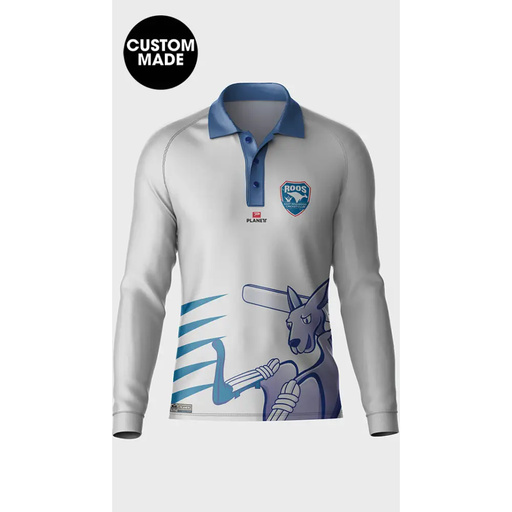 Long-sleeved custom cricket shirt.