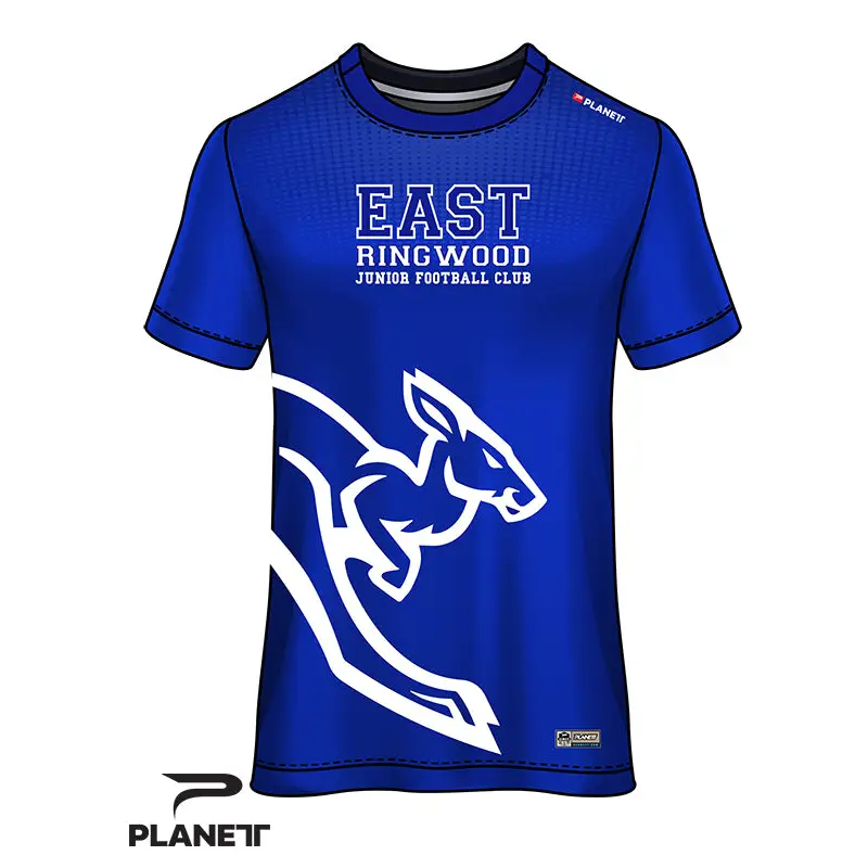 Blue t-shirt with kangaroo design.
