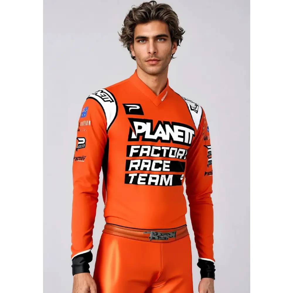Orange racing suit.