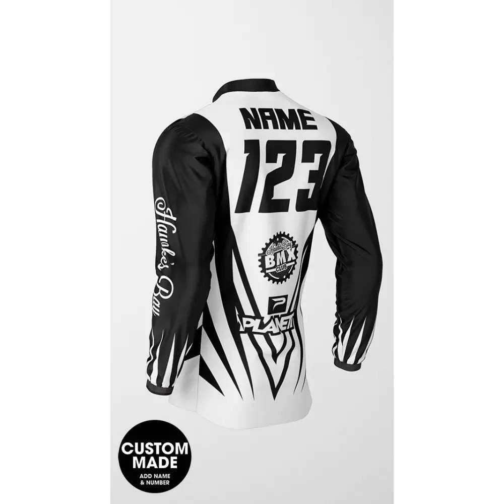 Customizable black and white long-sleeved jersey.