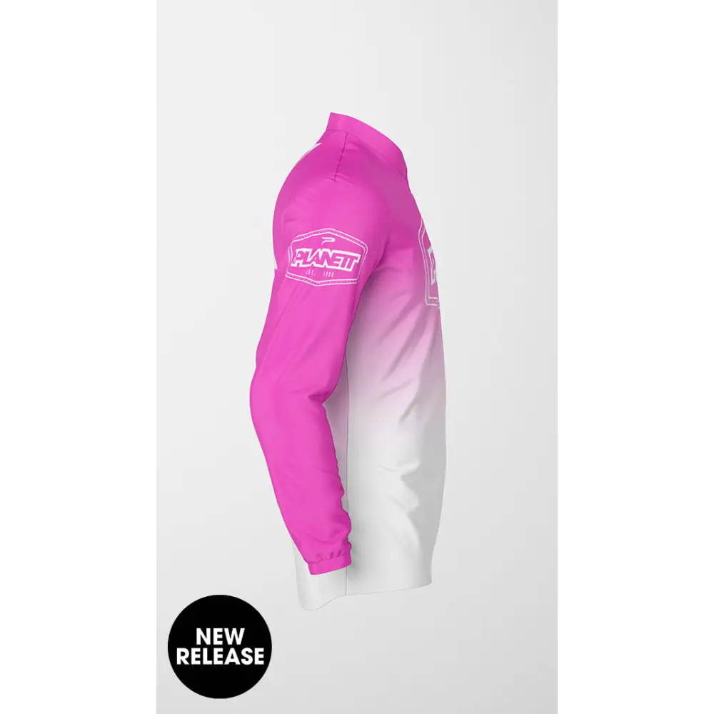 Pink and white gradient long-sleeved shirt.