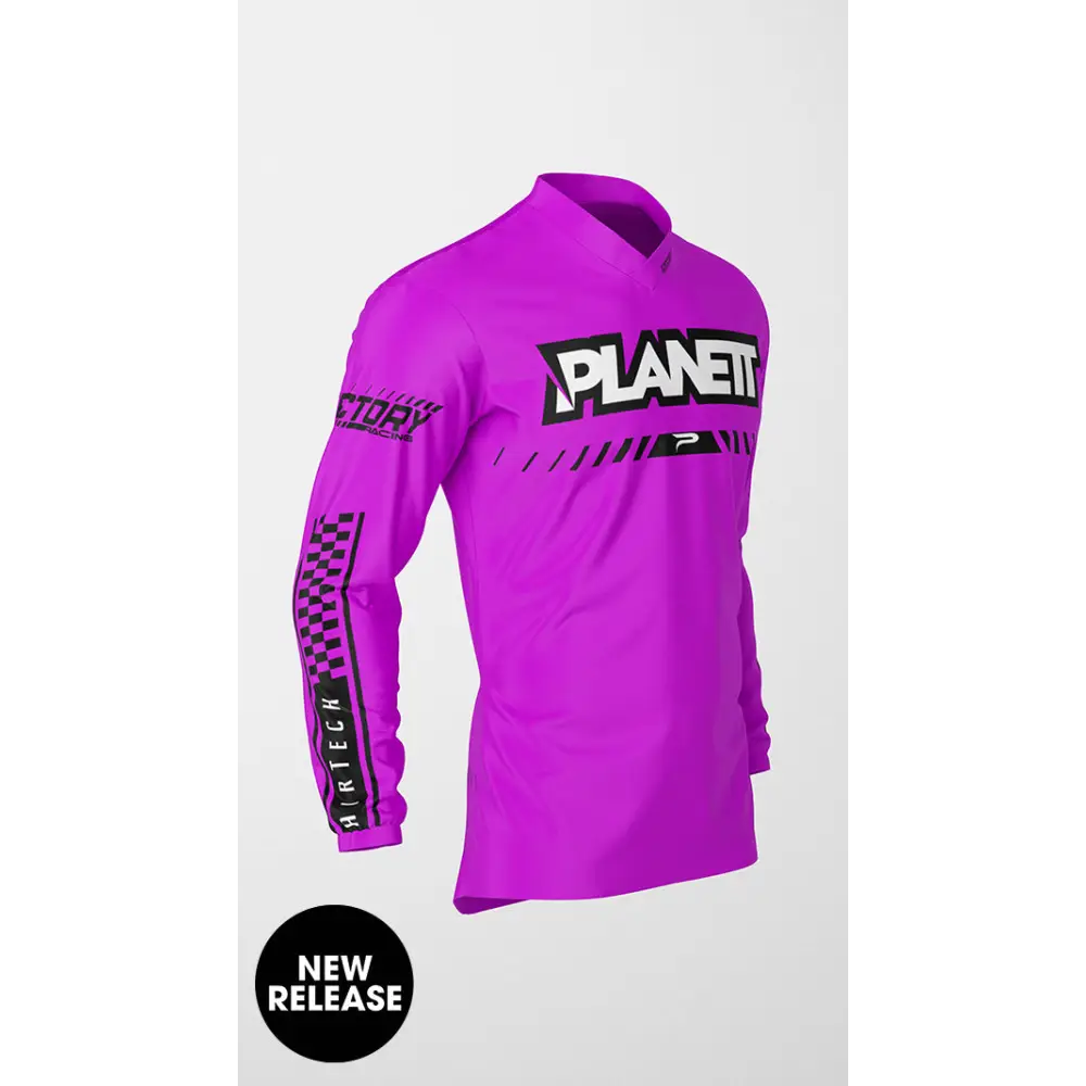 Purple long-sleeved motocross jersey.