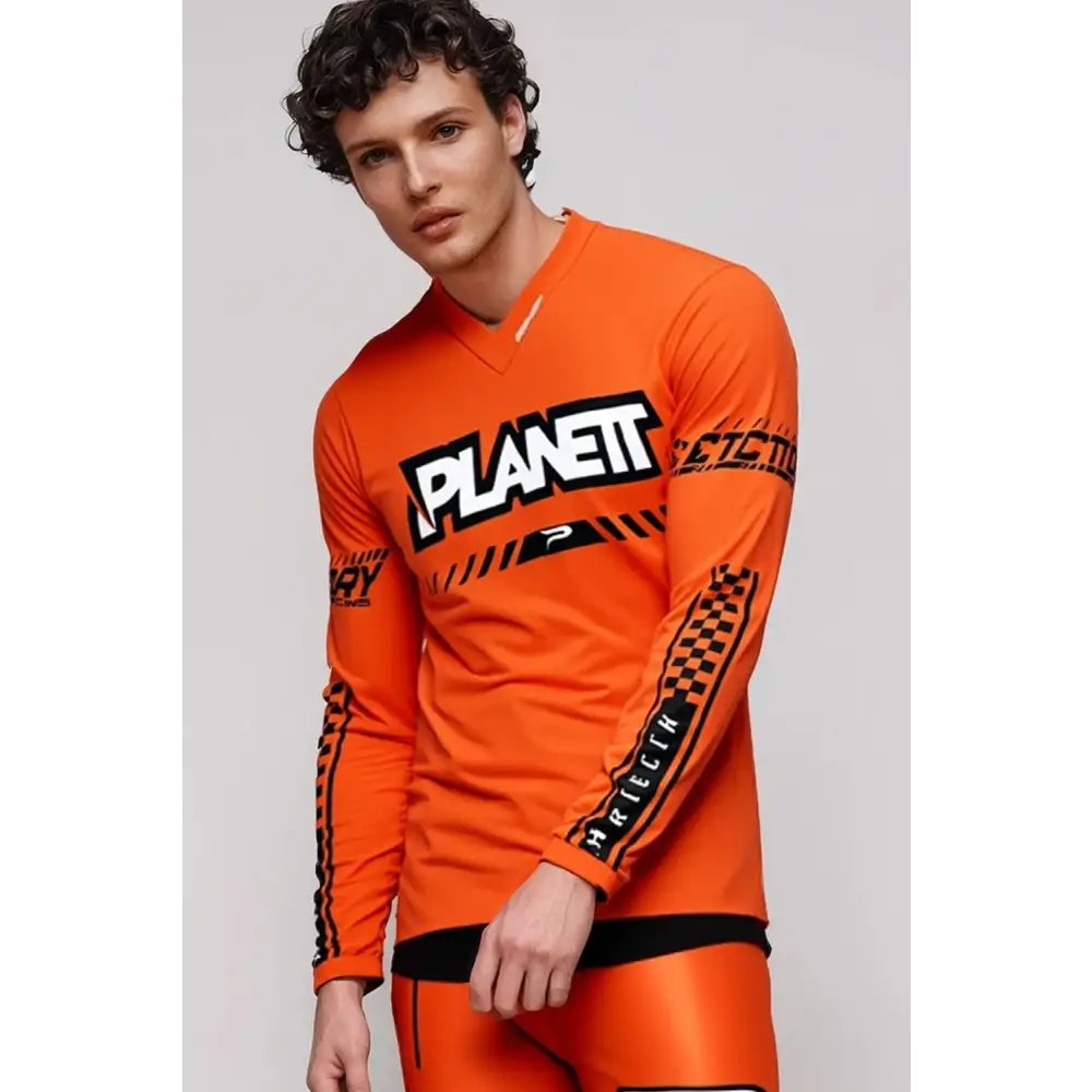 Orange long-sleeved shirt.