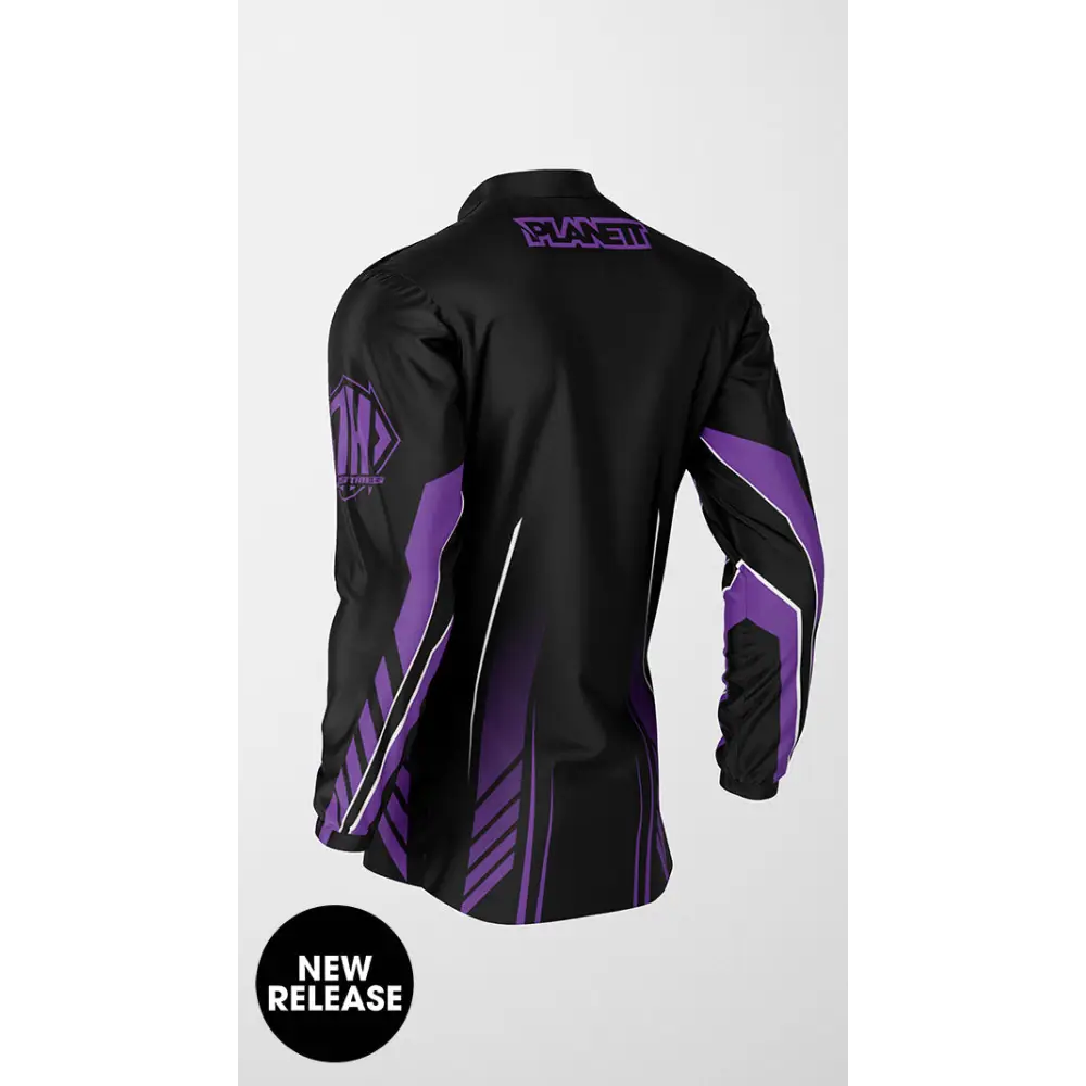 Black and purple long-sleeved jersey.