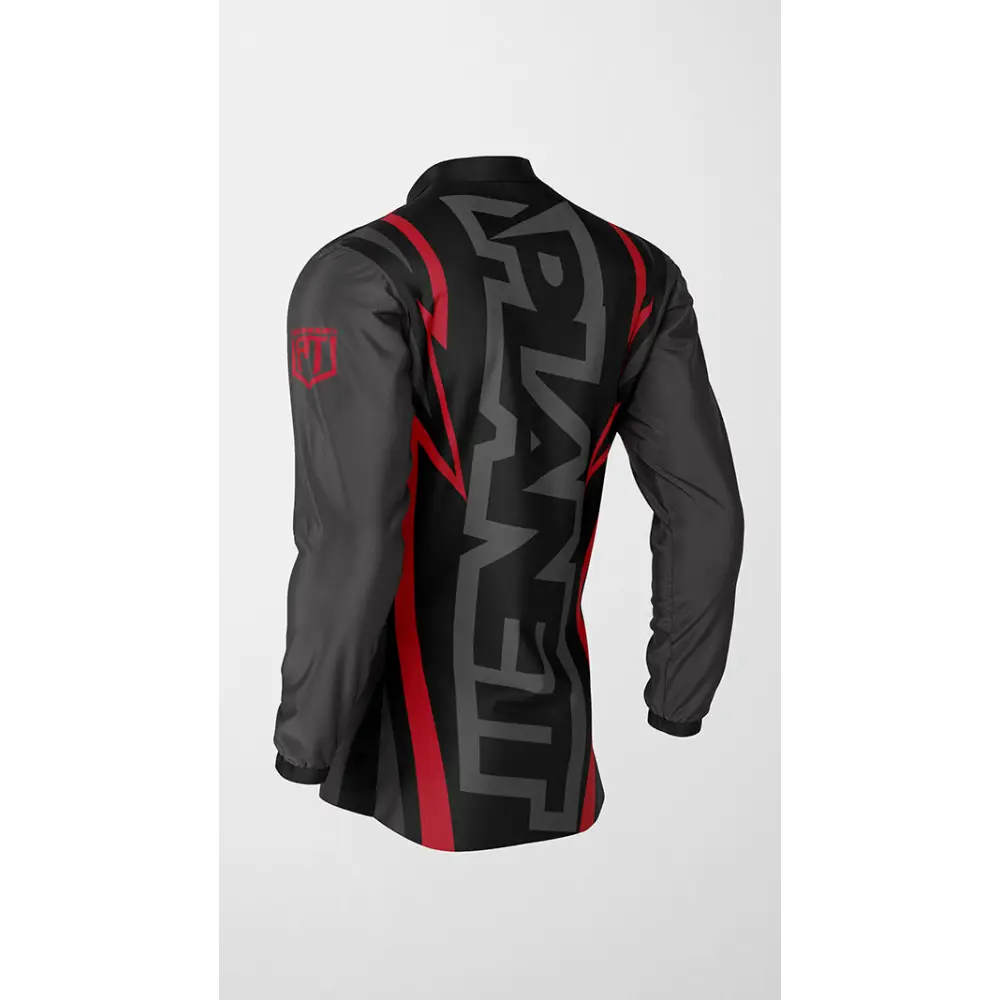 Black and red long-sleeved shirt.