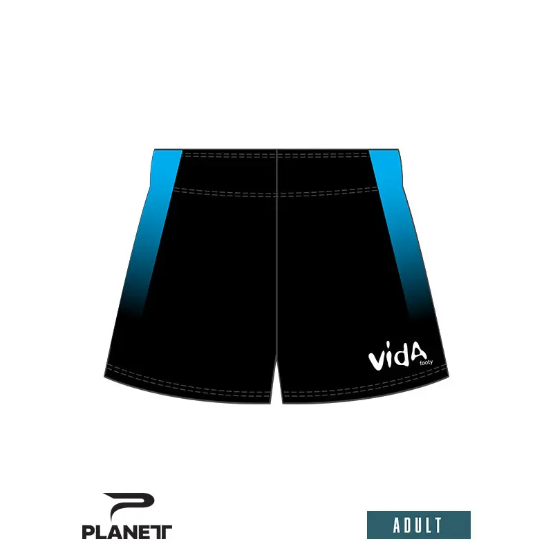 Black and blue athletic shorts.