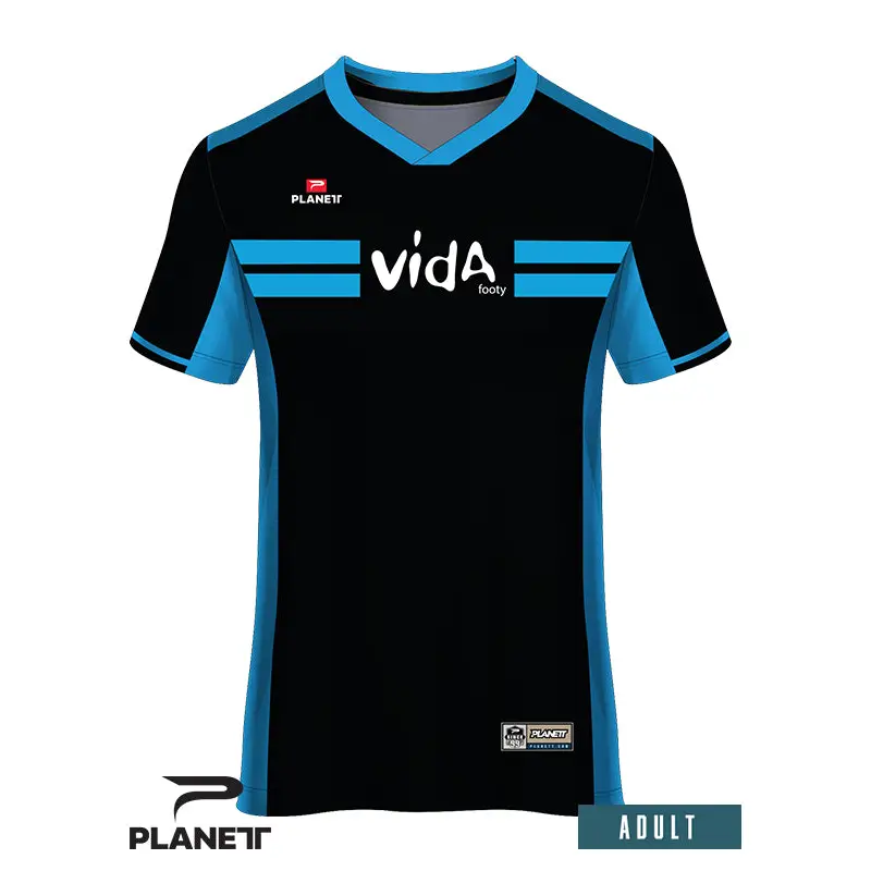 Black and blue soccer jersey.