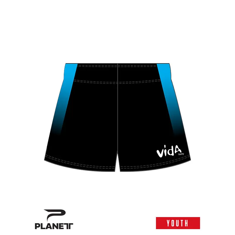 Black and blue athletic shorts.